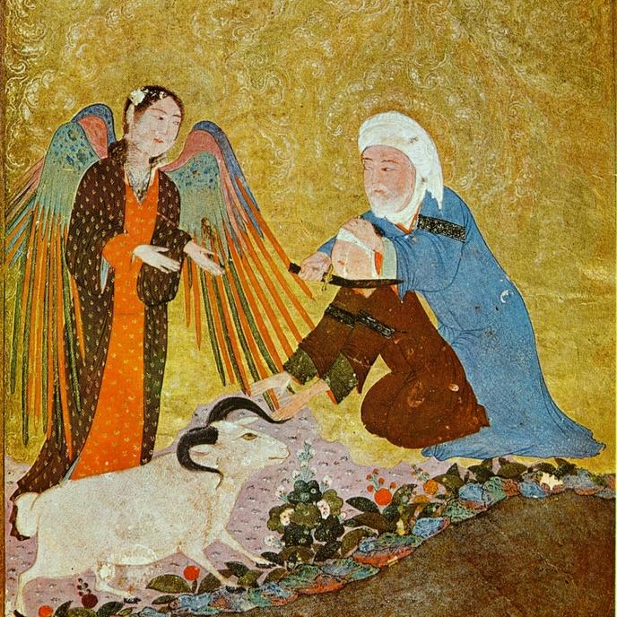Le sacrifice d’Abraham, manuscrit timouride, 1410-1411, Shiraz, Musée Gulbenkian de Lisbonne.