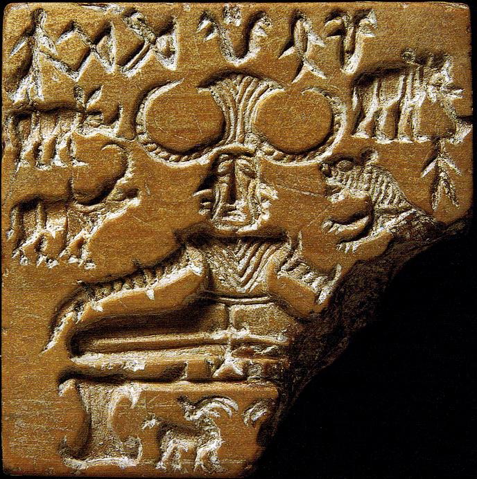 Sceau de Mohenjo-Daro (Pakistan actuel) montrant un personnage en méditation, 2 500 avant notre ère.