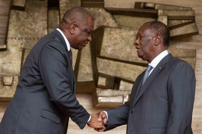 Hamed Bakayoko avec le président ivoirien Alassane Ouattara, à Abidjan, le 30 juillet 2020.