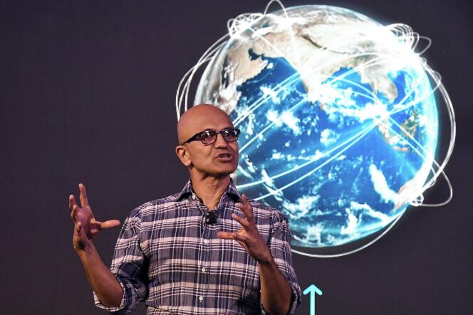 Le PDG de Microsoft, Satya Nadella, s’adresse au sommet de la tech « Future Decoded », à Bangalore (Inde), le 25 février.