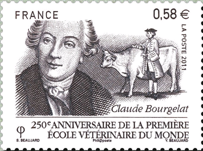 “Louis Pasteur, René Descartes, Claude Bernard, Claude Bourgelat. So many personalities who, in their own way, have rejected the too rigid compartmentalization of knowledge and whose attitude should inspire us in the face of the current health challenge ”(Stamp published in 2011 designed by Sophie Beaujard, engraved by Yves Beaujard and printed in intaglio).