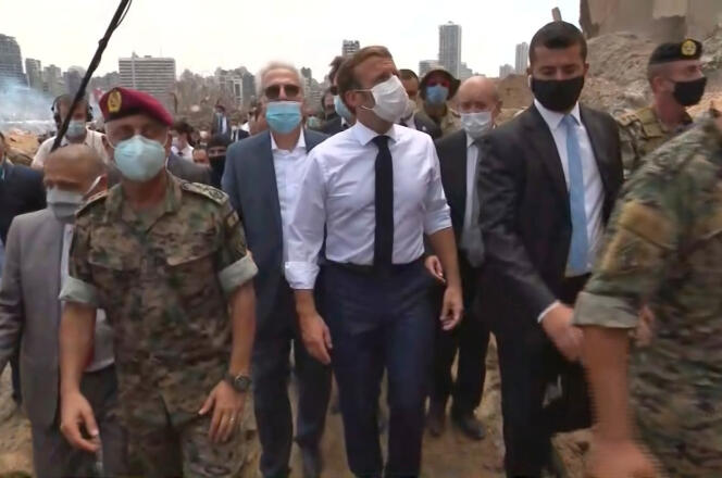 Emmanuel Macron en déplacement à Beyrouth, le 6 août.