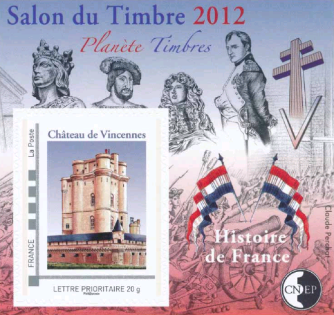 Collector timbré réalisé à l’occasion du salon philatélique Planète timbres, en 2012, pour la Chambre syndicale française des négociants et experts en philatélie(CNEP).