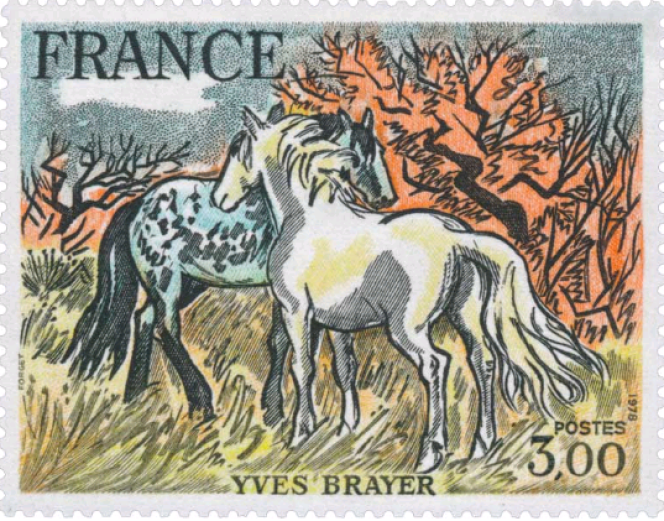 Oeuvre d’Yves Brayer, timbre gravé par Pierre Forget (1978).