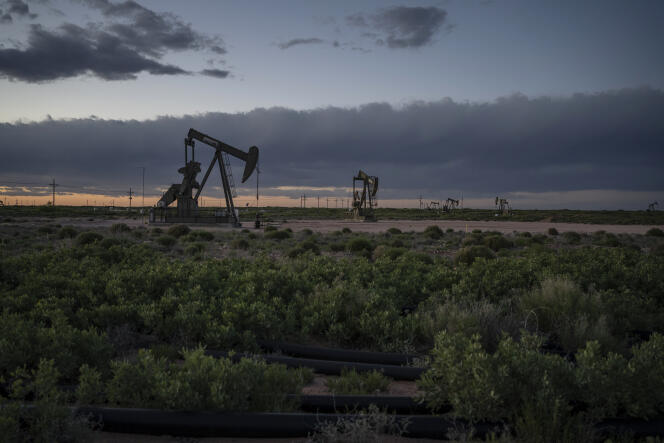 Des stations de pompage de pétrole près de Loco Hills, dans le comté d’Eddy (Nouveau-Mexique), en avril.