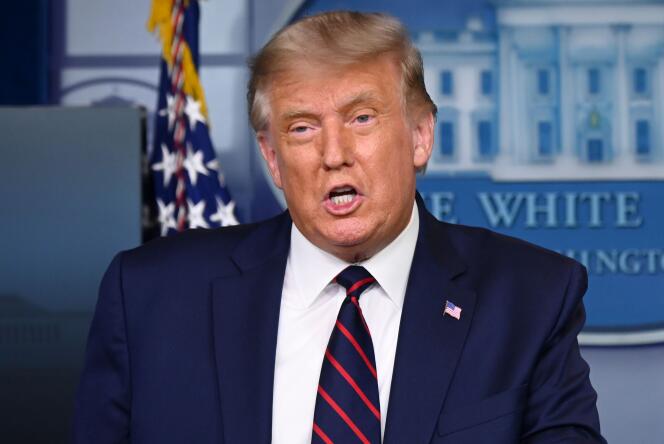 Le président américain, Donald Trump, lors d’une conférence de presse consacrée au traitement contre le Covid-19, à Washington, le 23 août 2020.