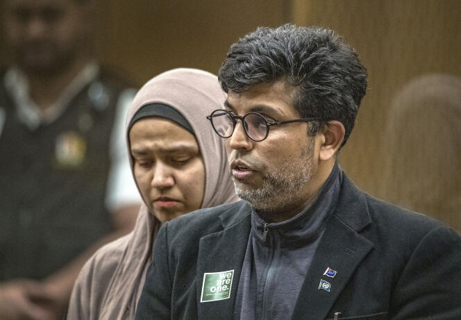 Mazharuddin Syed Ahmed, survivant de la tuerie, témoigne devant le tribunal de Christchurch, le 24 août.