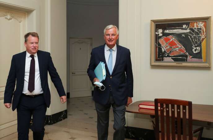 David Frost et Michel Barnier, négociateurs britanniques et européens, le 21 août à Bruxelles.
