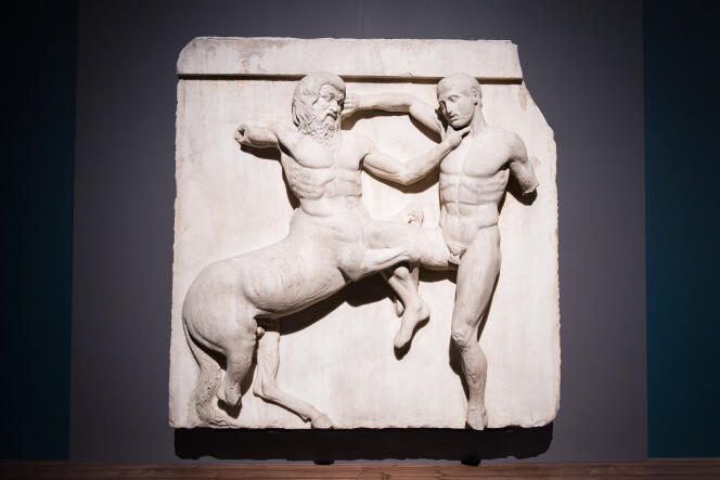 Fragment de marbre du Parthénon exposé au British Museum à Londres.