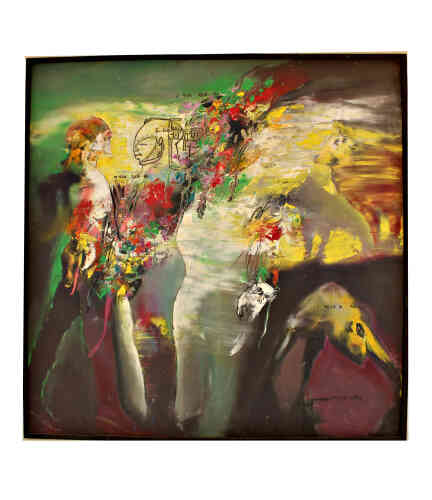 « Echangé », de Soly Cissé. Acrylique et pastels sur toile, 2017 (150 cm x 150 cm). Prix de départ : 7 500 euros.