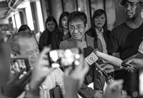 Maria Ressa, the editor and founder of Philippine publication Rappler, is seen speaking to media after her hearing in the Manila City hall in Manila, Philippines. Since President Rodrigo Duterte took office in the Philippines, Rappler has investigated Duterte’s extrajudicial killing campaign against drug dealers, and has documented the spread of government disinformation on Facebook. The Duterte administration has filed several cases against Ressa, who has posted bail 8 times, and has been arrested twice. Pictures taken in June and July 2019 for the NY Times