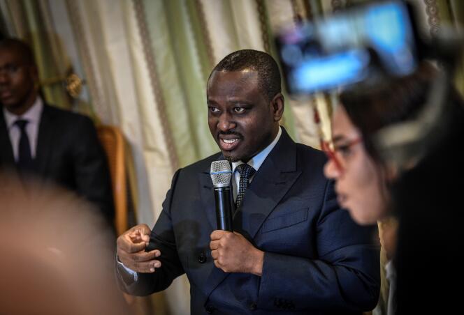 L’ancien président du Parlement ivoirien Guillaume Soro lors de sa conférence de presse le 17 septembre 2020, dans un grand hôtel de Paris.