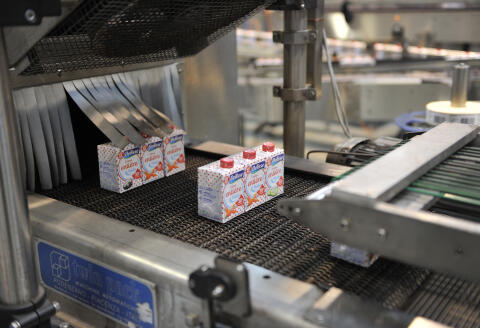 A general view of the dairy of Saint-Denis-de-l'Hôtel (LSDH), in Saint-Denis-de-l'Hôtel, near Orleans, on January 22 , 2016. - The company which specializes in the development and packaging of foods and liquids has benefited from Credit Taxes Competitiveness Employment (CICE) to upgrade its facilities. (Photo by GUILLAUME SOUVANT / AFP)