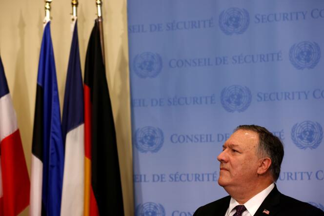 Le secrétaire d’Etat américain, Mike Pompeo, après une réunion sur l’Iran avec les membres du Conseil de sécurité de l’ONU, à New York, le 20 août.