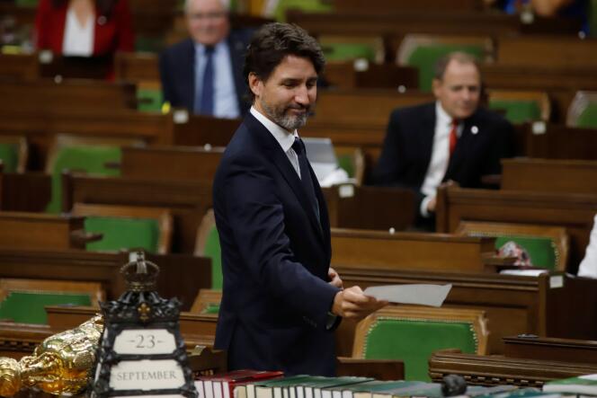 Le premier ministre canadien Justin Trudeau, à la Chambre des communes, à Ottawa, le 23 septembre.