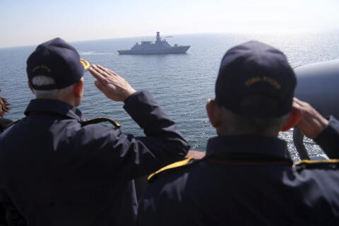 (190305) -- IZMIR, March 5, 2019 (Xinhua) -- Military ships take part in the "Blue Homeland 2019" naval military exercise in Izmir, Turkey, March 5, 2019. The largest ever drill conducted by the Turkish Navy is seen by analysts as a sign of both Ankara's determination to protect its territorial and gas exploration rights in the Mediterranean Sea and the rebound of the navy from the fallout of a failed coup in 2016. (Xinhua) 