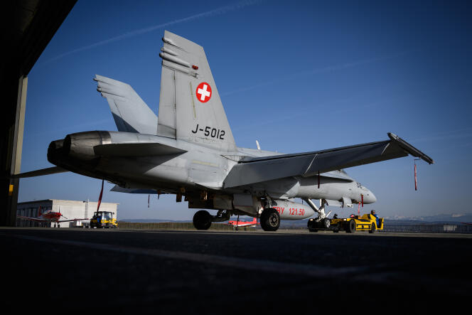 Un F/A-18 de l’armée suisse, en février 2019, à Payerne, dans le canton de Vaud.