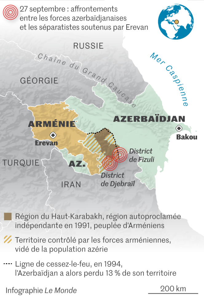 Carte du Haut-Karabakh disputé par l’Arménie et l’Azerbaïdjan.