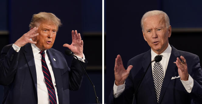 Le président des Etats-Unis, Donald Trump, et son adversaire démocrate, l’ancien vice-président démocrate Joe Biden, lors de leur premier débat présidentiel à Cleveland (Ohio), le 29 septembre.