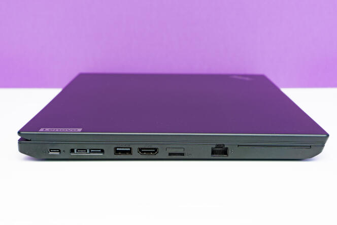 Sur le flanc gauche du L14 : deux ports USB-C (dont un compatible avec les stations d’accueil Lenovo), un USB-A, une sortie HDMI, un lecteur de carte Micro-SD et un port Ethernet.