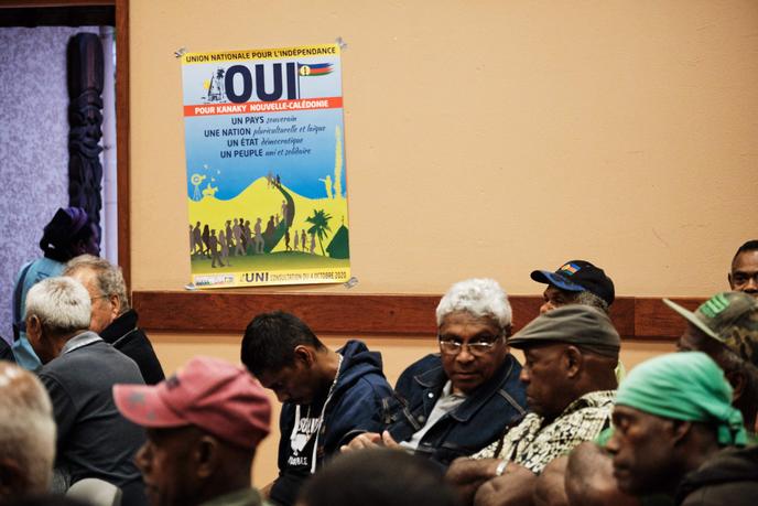 Lors d’une réunion de l’Union nationale pour l’indépendance (UNI), sur l’avenir de la Nouvelle-Calédonie en cas de victoire du oui, le 28 septembre à Kone.