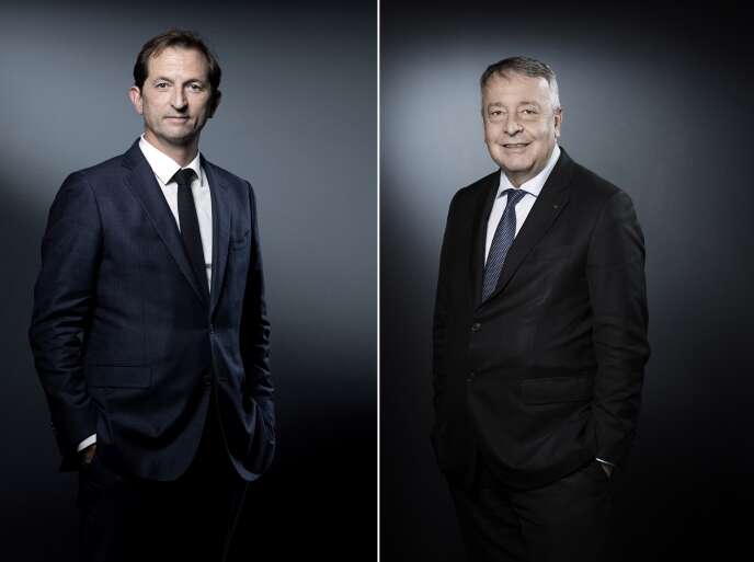 Bertrand Camus, le directeur général de Suez (à gauche, en 2018), et Antoine Frérot, le PDG de Veolia (en 2019).