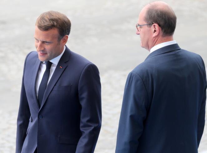 Emmanuel Macron et le premier ministre, Jean Castex, lors du défilé militaire du 14 juillet 2020 sur la place de la Concorde à Paris.