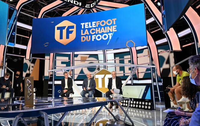 L’équipe dirigeante de Mediapro présente la nouvelle chaîne Téléfoot à la presse, à Aubervilliers (Seine-Saint-Denis), le 18 août.