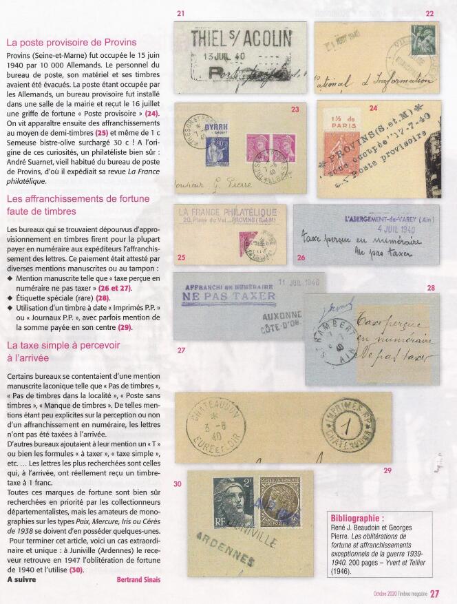 Les « affranchissements de fortune » de l’année 1940 en France.