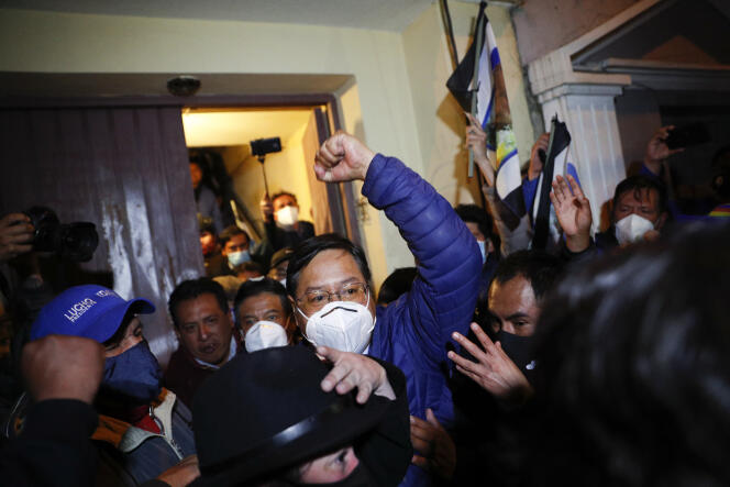 Luis Arce après l’annonce de sa victoire à l’élection présidentielle, à La Paz, le 19 octobre.