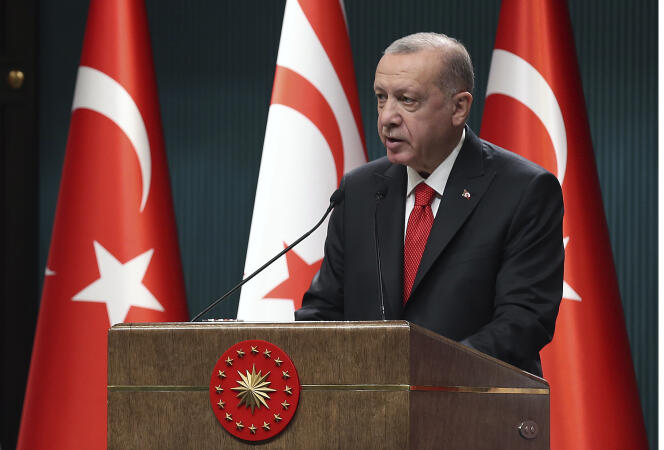 Recep Tayyip Erdogan durant une conférence de presse à Ankara, le 26 octobre 2020.