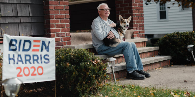 Michael Wolfkiel, 62, sits on his porch at his home in Nanticoke, PA., on Sunday, October 25, 2020. Wolfkiel was the first person in his neighborhood to put out Biden signs and has helped his neighbors put theirs up as well. He said he was never overt about his political beliefs but felt it was important to do so now.
Hannah Yoon