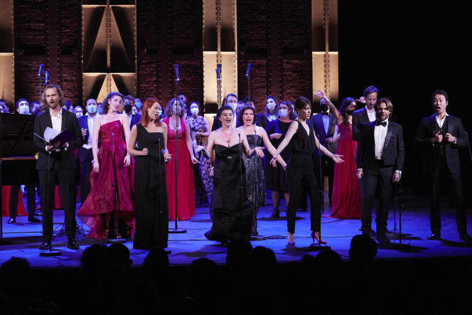 Le finale du concert solidaire de l’association Unisson, le 17 octobre 2020, à l’Opéra-Comique à Paris.