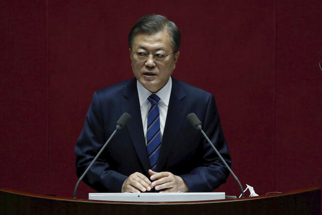 Le président sud-coréen Moon Jae-in à l’Assemblée nationale, à Séoul, le 28 octobre.