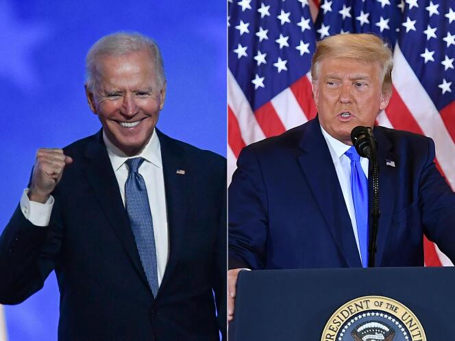 Joe Biden et Donald Trump, dans la nuit du 3 au 4 novembre 2020.