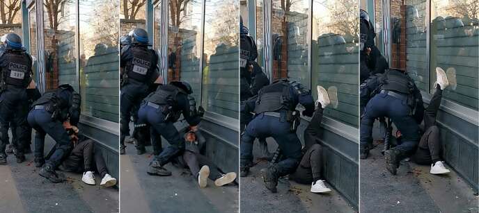 Saisies d’écran d’une vidéo prise par un manifestant montrant une intervention de la police en marge d’une manifestation des « gilets jaunes », le 18 janvier, à Paris. Après publication de cette vidéo, une enquête IGPN a été ouverte.