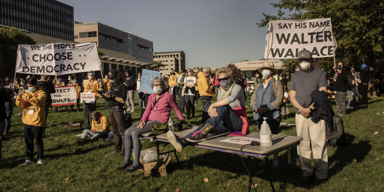 People participate in a protest in support of counting all votes as the election in Pennsylvania remains undecided on November 4, 2020 in Philadelphia, Pennsylvania. (Photo by Jason Andrew)
