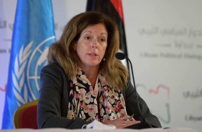 L’émissaire par intérim de l’ONU en Libye, Stephanie Williams, s’exprime lors du Forum de dialogue politique libyen à Tunis (Tunisie), le 9 novembre 2020.