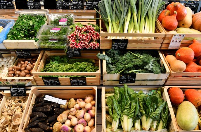Sur les étals d’un supermarché bio, en 2018 à Saintes (Charente-Maritime).