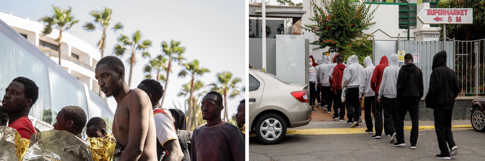 Des migrants venus d’Afrique subsaharienne sont accueillis à l’hôtel Vistaflor Bungalows de Maspalomas.