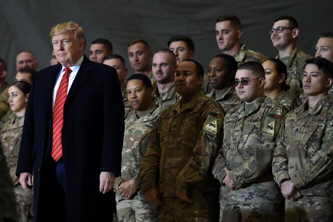 Donald Trump lors de sa viste aux troupes américaines sur la base aérienne de Bagram (Afghanistan), le 28 novembre 2019.