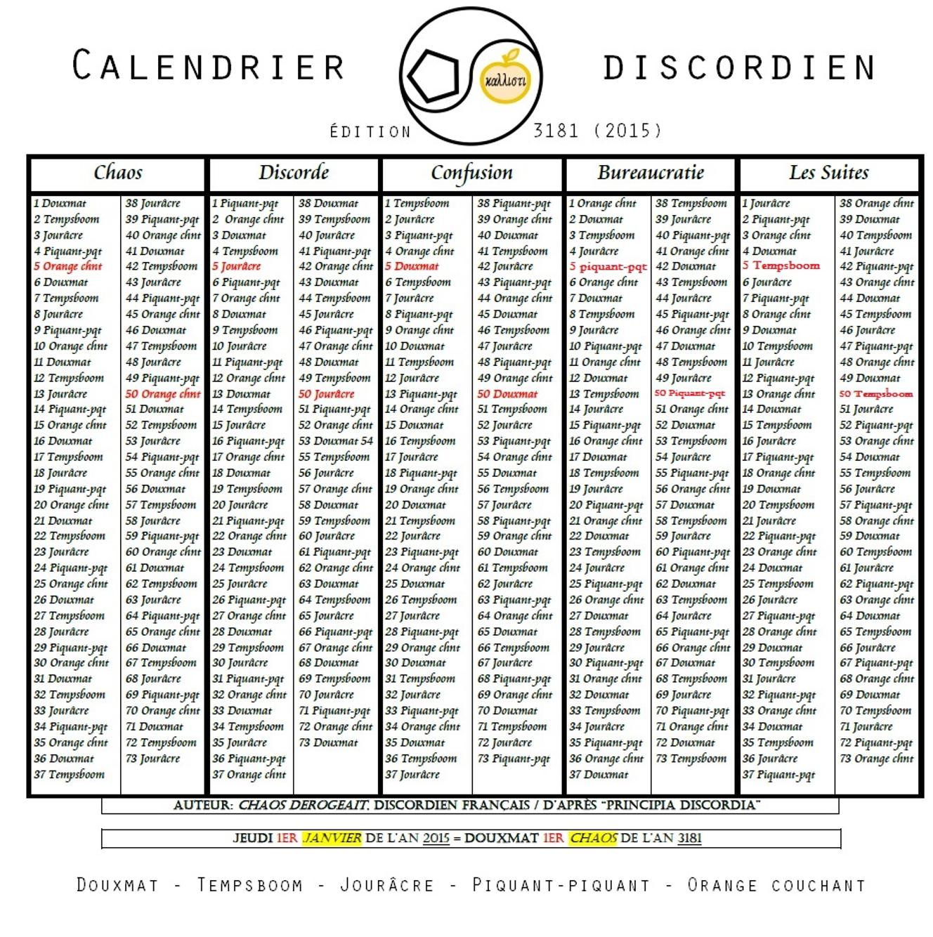 Calendrier discordien en version française (2015).