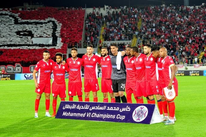 L’équipe du Wydad Athletic Club avant le match de la coupe Mohammed VI l’opposant au Raja Club Atletic, le 2 novembre 2019 à Casablanca.