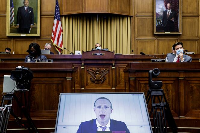 Mark Zuckerberg lors d’une audition devant le sous-comité judiciaire de la Chambre sur le droit antitrust à Capitol Hill à Washington, le 29 juillet.