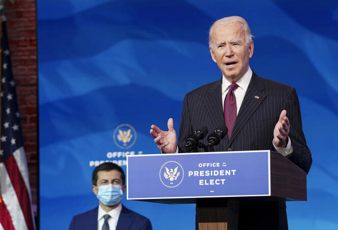 Le président-élu Joe Biden lors d’une conférence de presse à  Wilmington (Delaware), le 16 décembre.