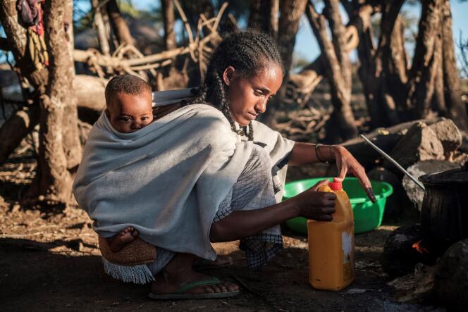 Une femme fait la cuisine avec ce qui lui reste dans le village de Bisober, au Tigré, le 9 décembre 2020.