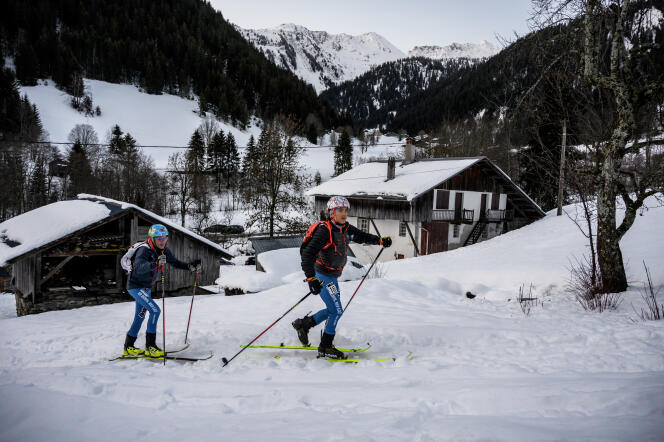Au départ de la Pierra-Menta, compétition internationale de ski alpinisme, à Arêches-Beaufort (Savoie), en mars 2019.