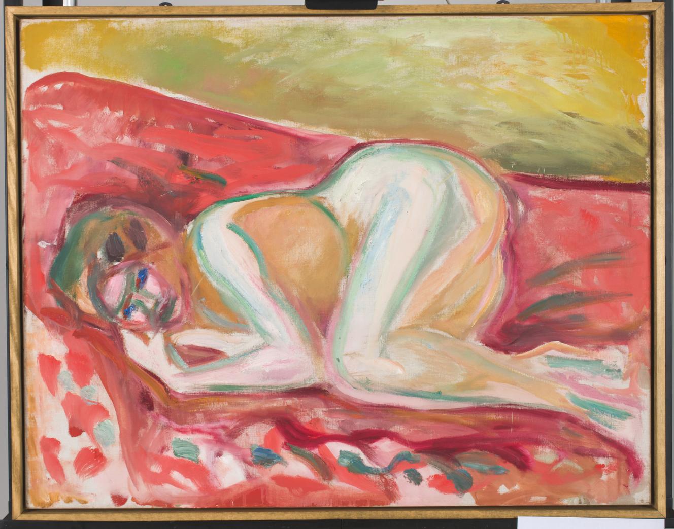 « Crouching Nude », d’Edvard Munch, 1917-1919. Huile sur toile, 70x90cm.