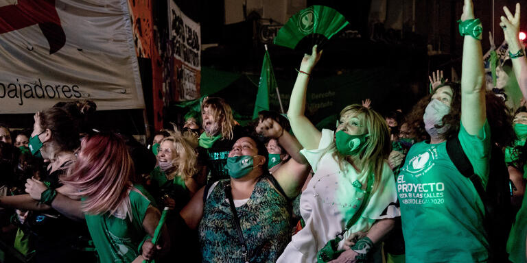 The supporters of legal abortion during the votation of the bill about to legalize abortion in Argentina, in front of the Congress. December 30, 2020. Buenos Aires, Argentina