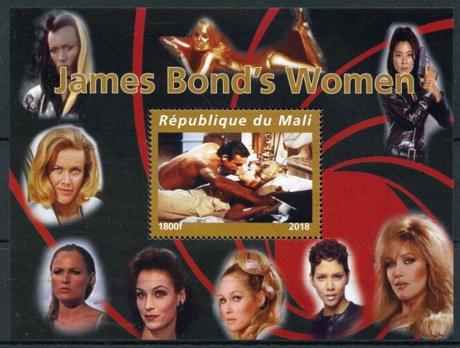 Sean Connery et les « James Bond Girls ». Bloc-feuillet du Mali (2018).